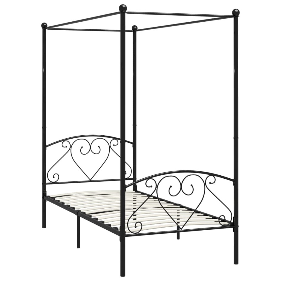 Estructura de cama con dosel metal negro 90x200