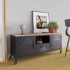 Mueble TV hierro y madera maciza de abeto negro 110x30x43