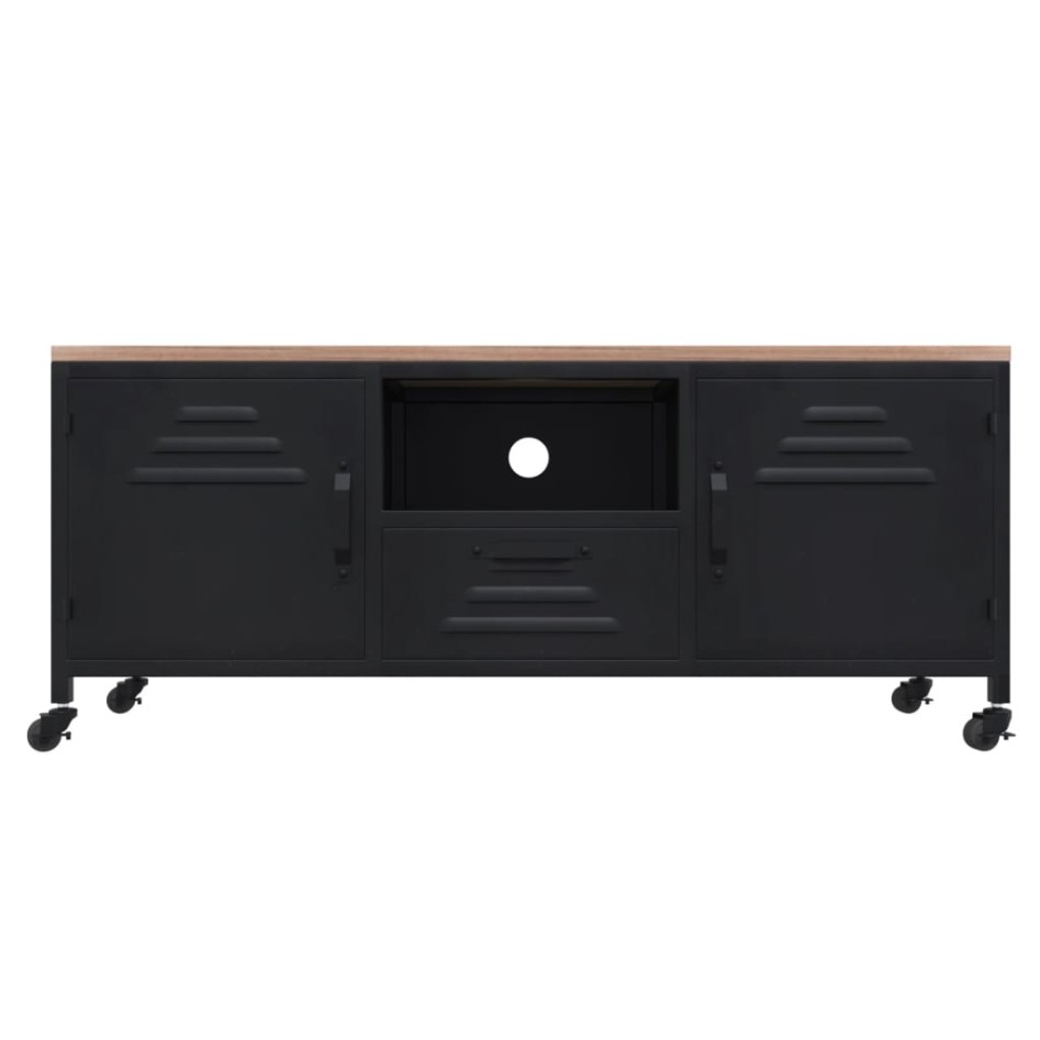 Mueble TV hierro y madera maciza de abeto negro 110x30x43