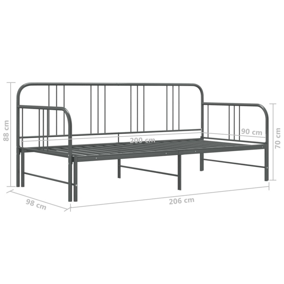 Estructura de sofá cama extraíble de metal gris 90x200
