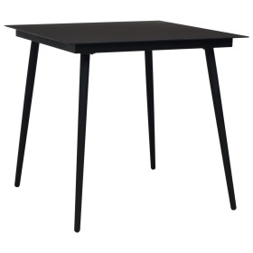Mesa de comedor de jardín acero y vidrio negra 80x80x74