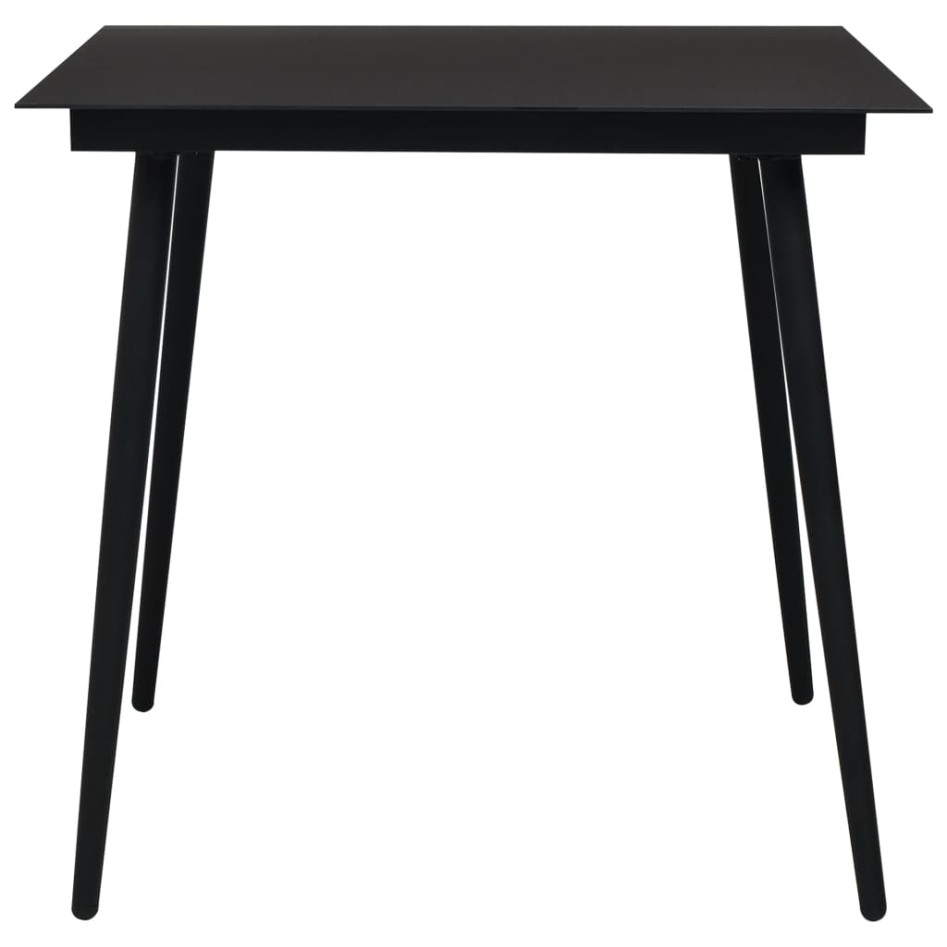 Mesa de comedor de jardín acero y vidrio negra 80x80x74