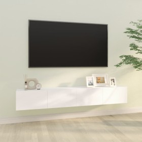 Mueble TV pared 2 uds madera contrachapada blanco 100x30x30