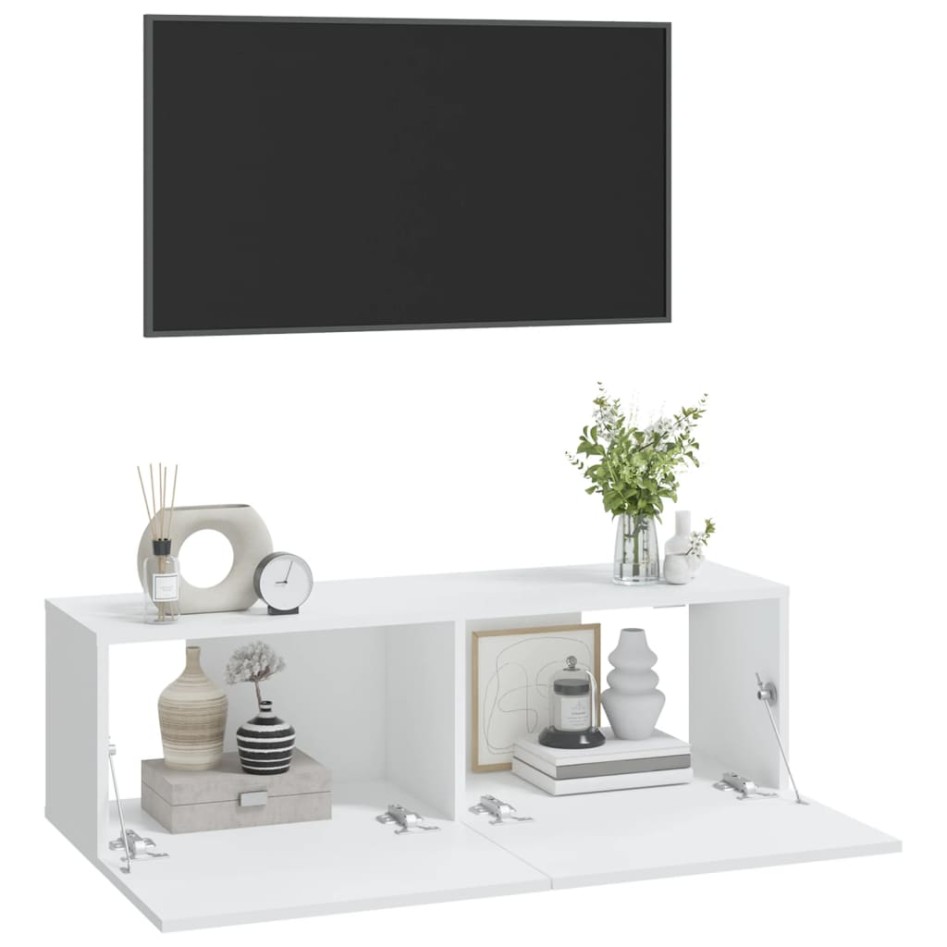 Mueble TV pared 2 uds madera contrachapada blanco 100x30x30