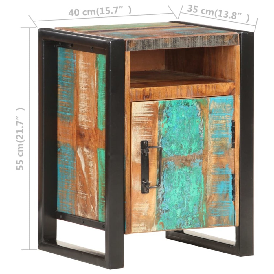 Mesita de noche de madera maciza reciclada 40x35x55