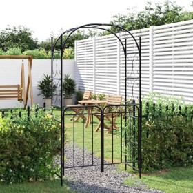 Arco de jardín con puerta acero negro 108x45x235