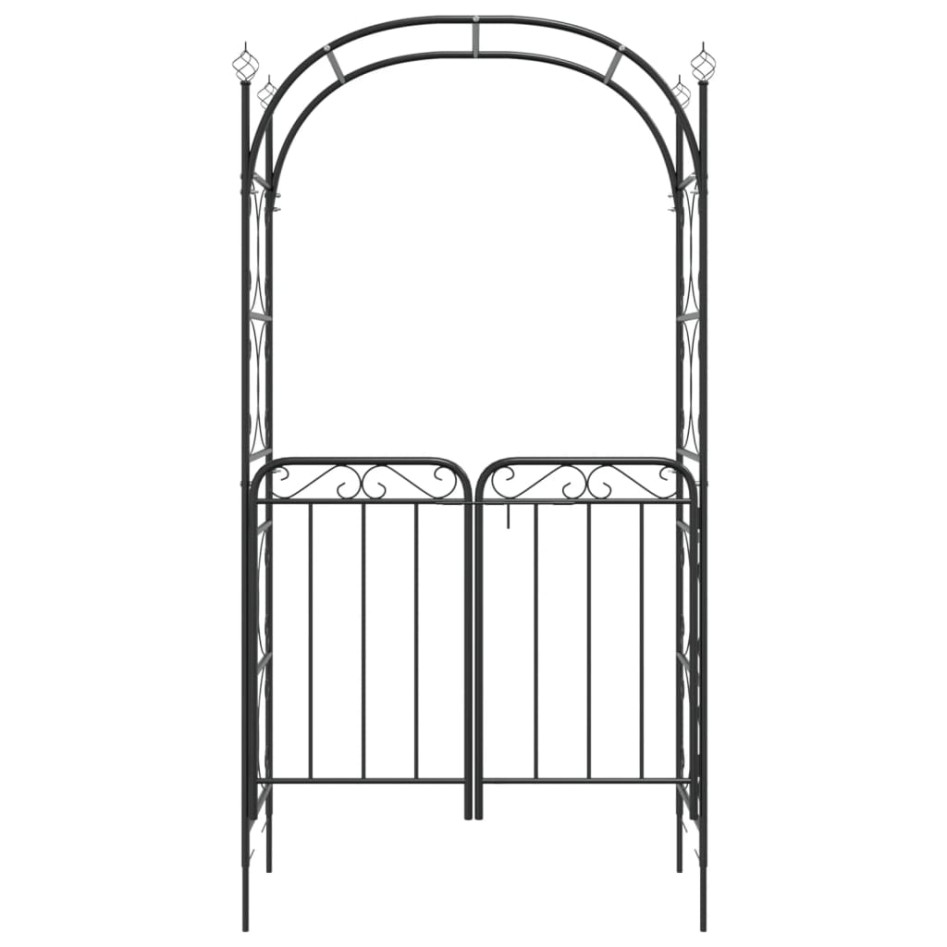 Arco de jardín con puerta acero negro 108x45x235