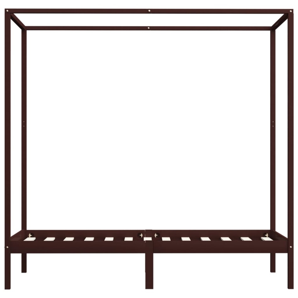 Cama con dosel madera maciza de pino marrón oscuro 100x200