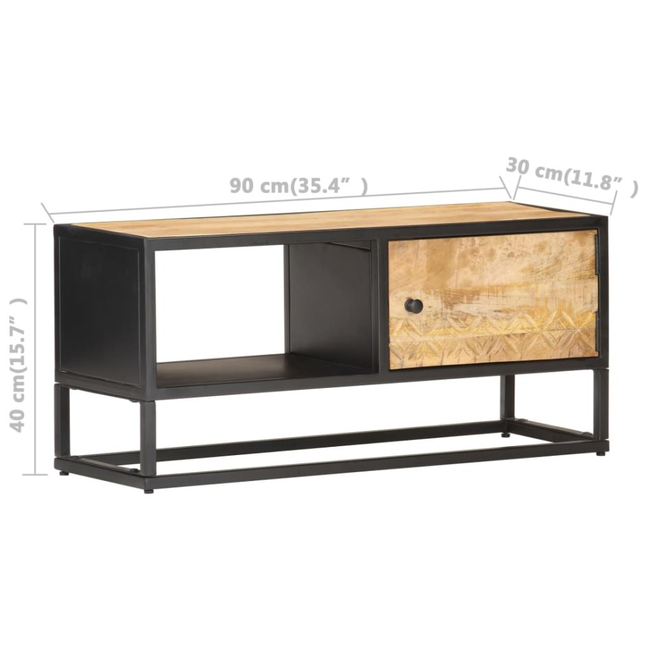 Mueble de TV puerta tallada madera de mango rugosa 90x30x40