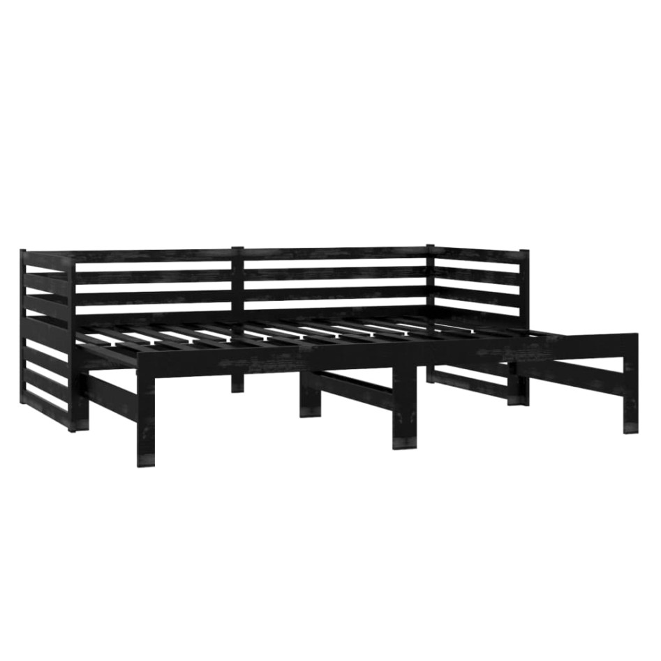 Sofá cama extraíble madera maciza de pino negro 2x(90x200)