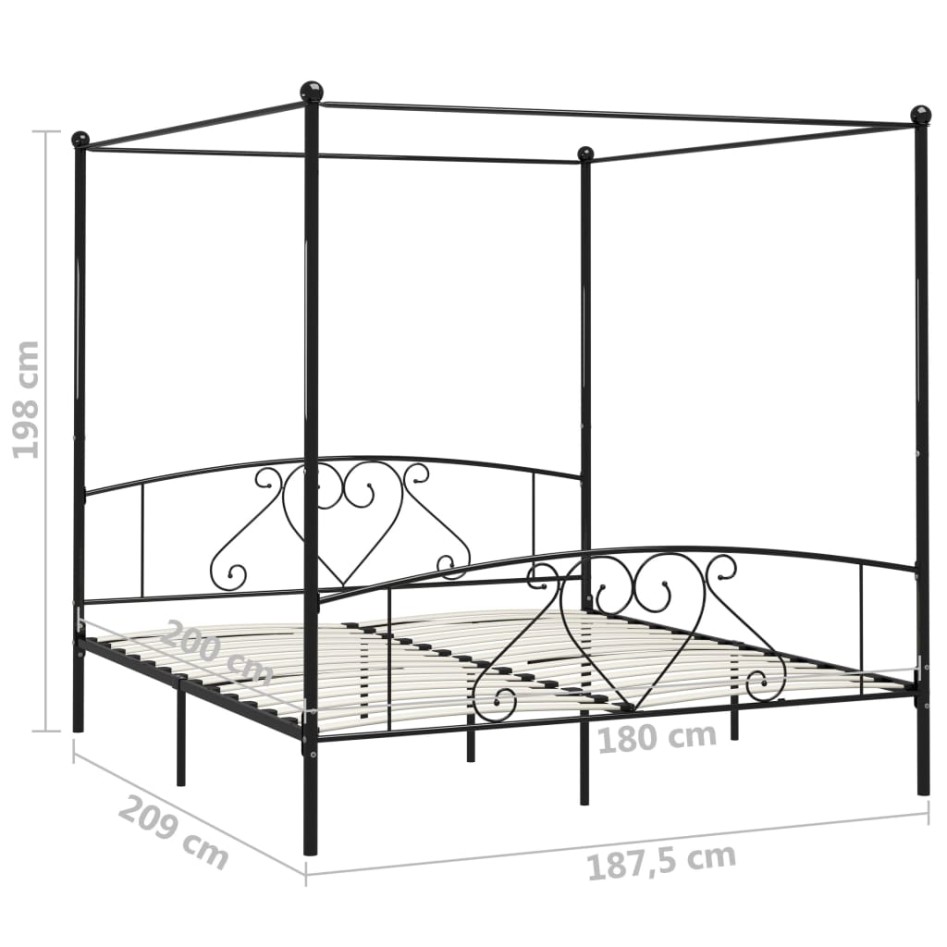 Estructura de cama con dosel metal negro 180x200