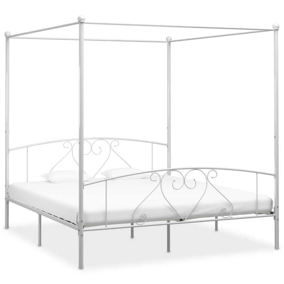 Estructura de cama con dosel metal blanco 180x200