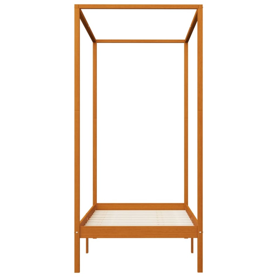 Cama con dosel de madera maciza de pino marrón miel 100x200