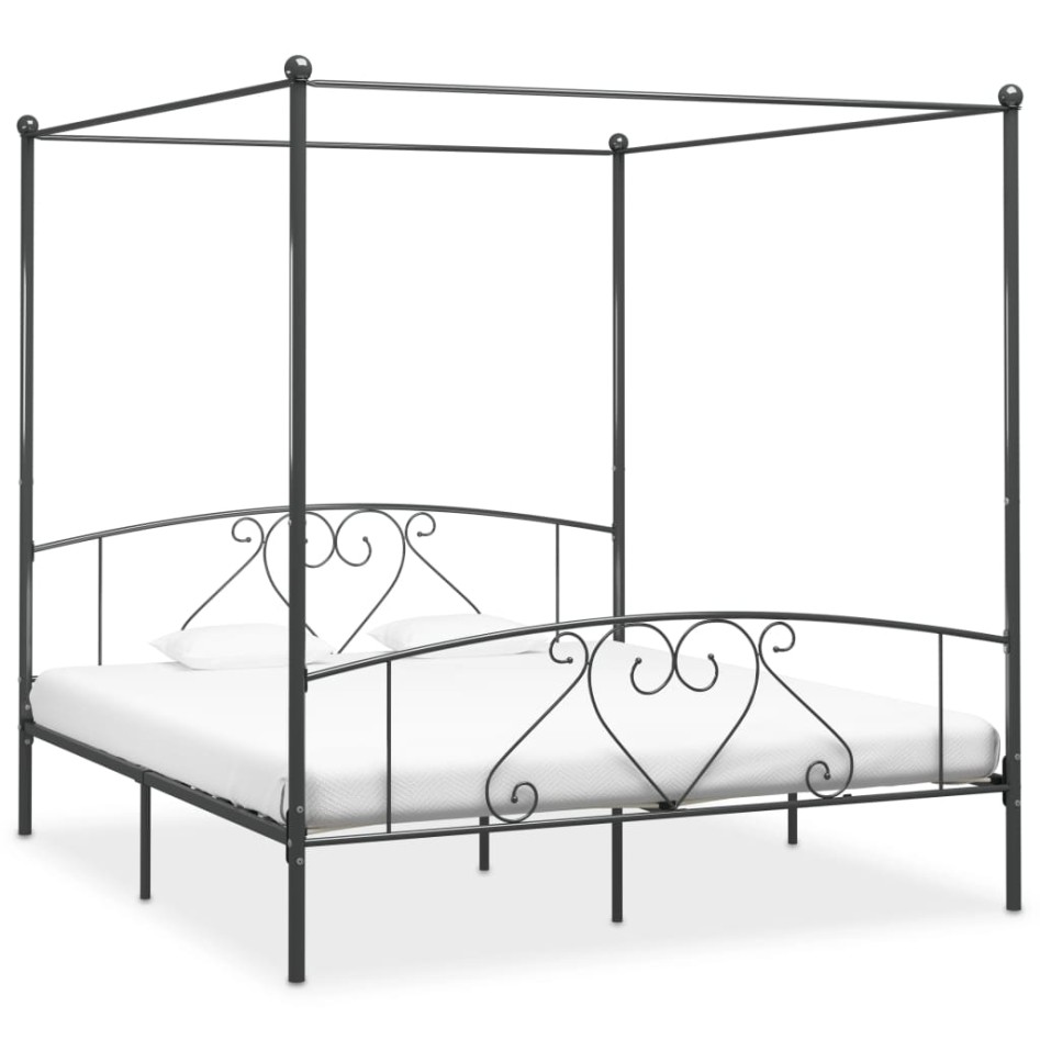 Estructura de cama con dosel metal gris 200x200