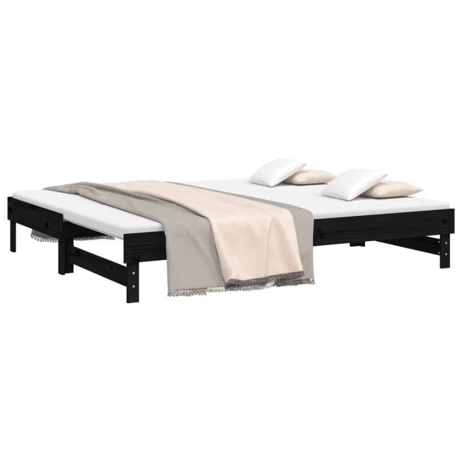 Sofá cama extraíble madera maciza de pino negro 2x(90x200)