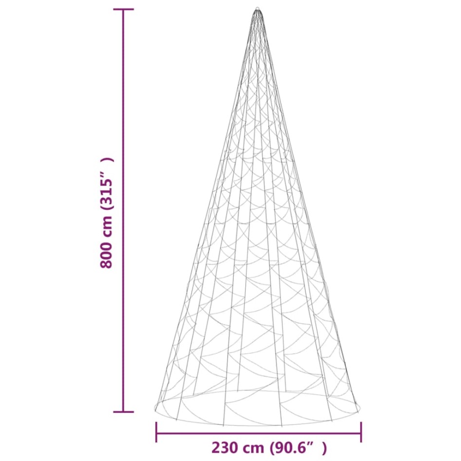 Árbol de Navidad en asta bandera 3000 LED blanco frío 800