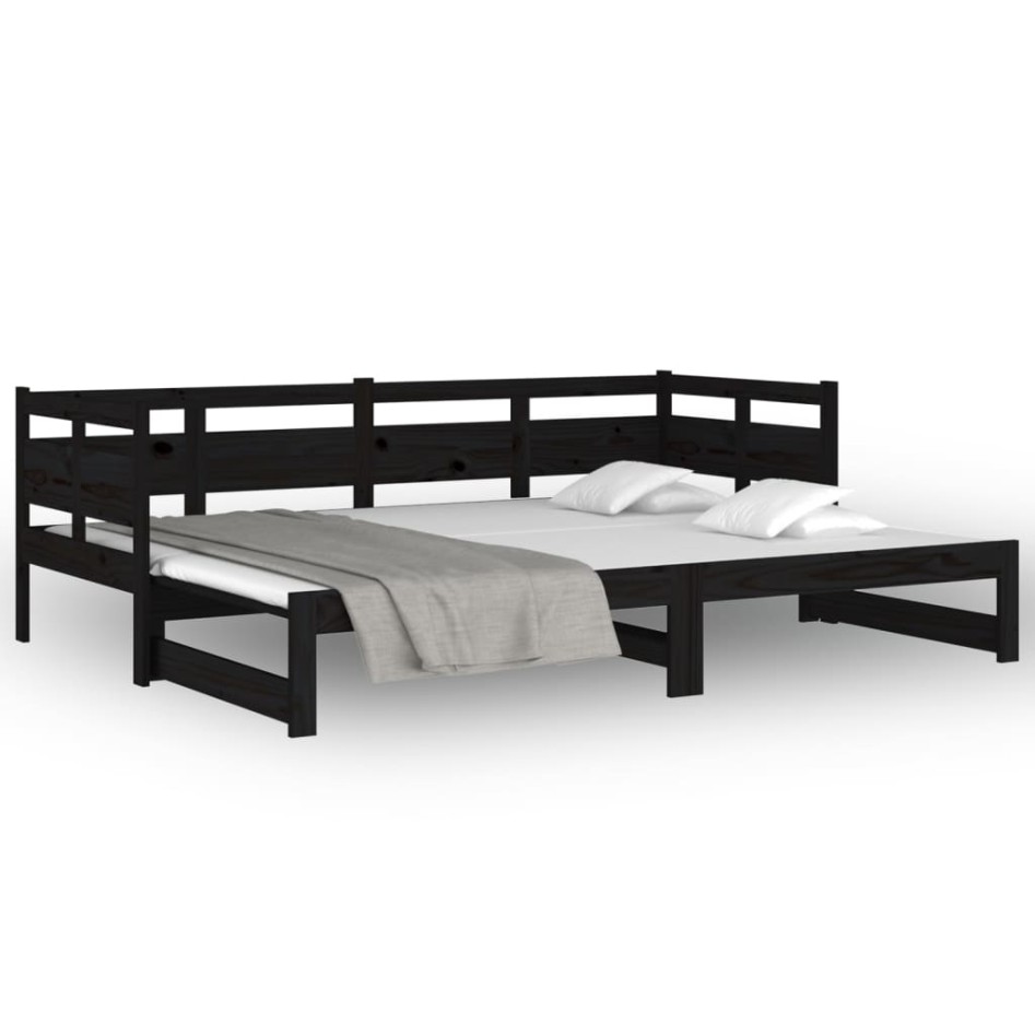 Sofá cama extraíble madera maciza de pino negro 2x(90x200)