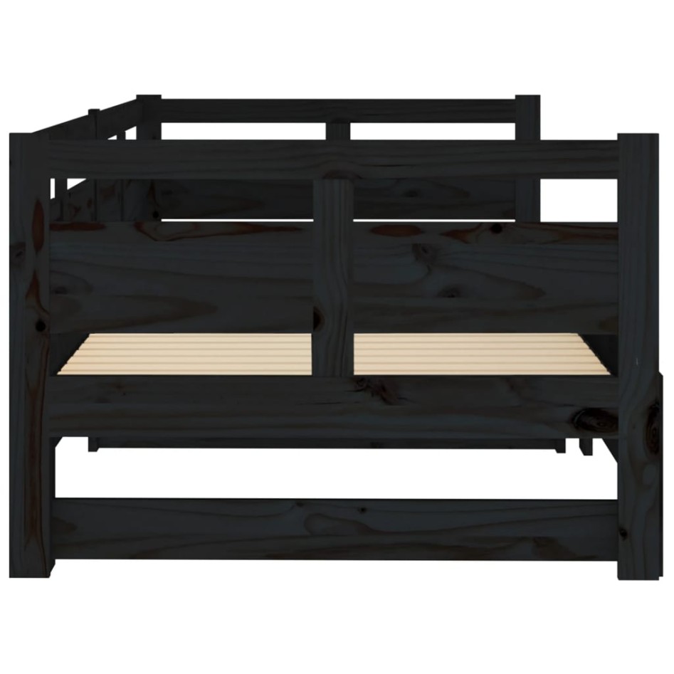 Sofá cama extraíble madera maciza de pino negro 2x(90x200)