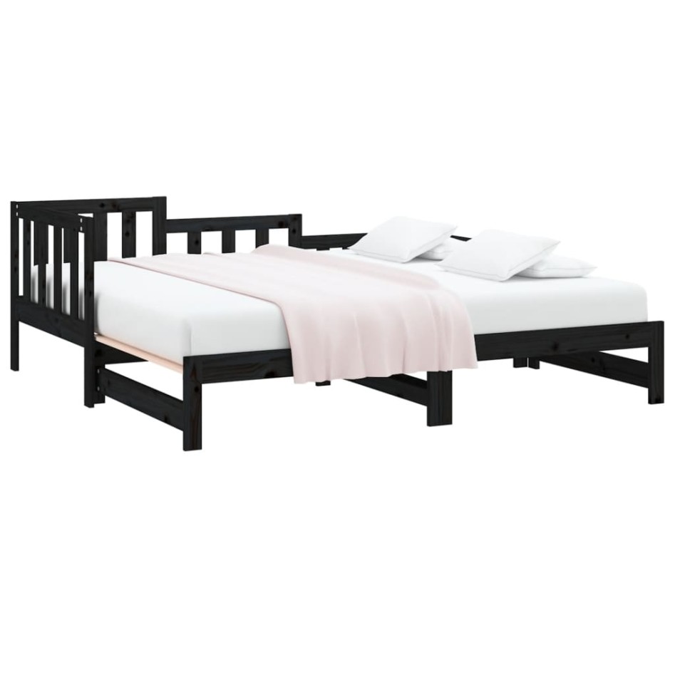 Sofá cama extraíble madera maciza de pino negro 2x(80x200)
