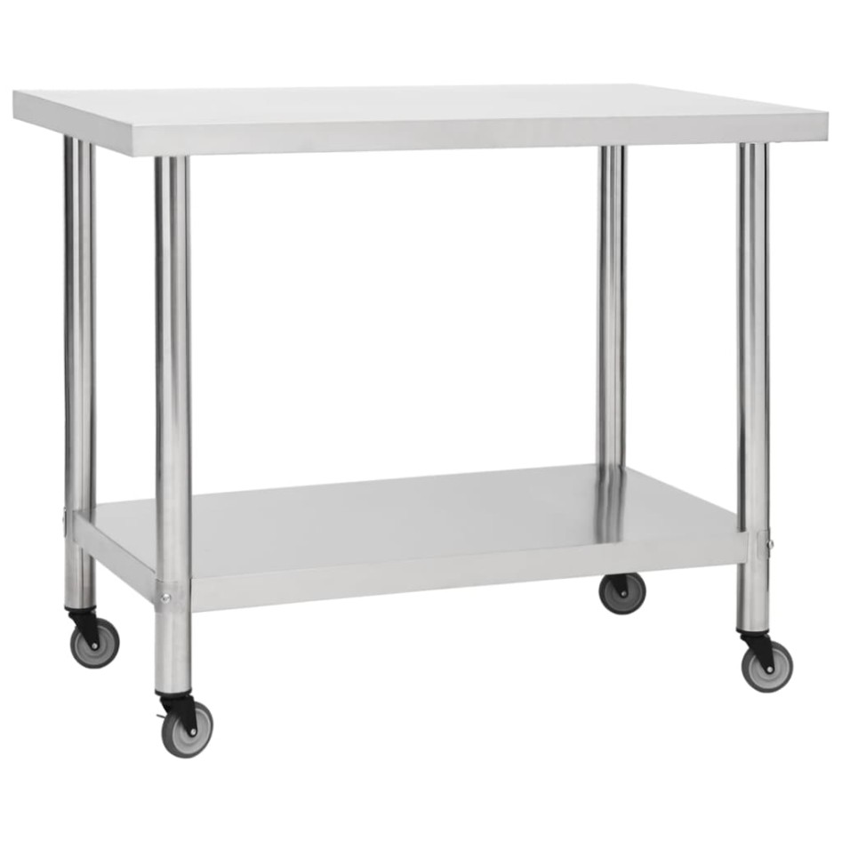 Mesa de trabajo para cocina con ruedas acero inox 100x30x85