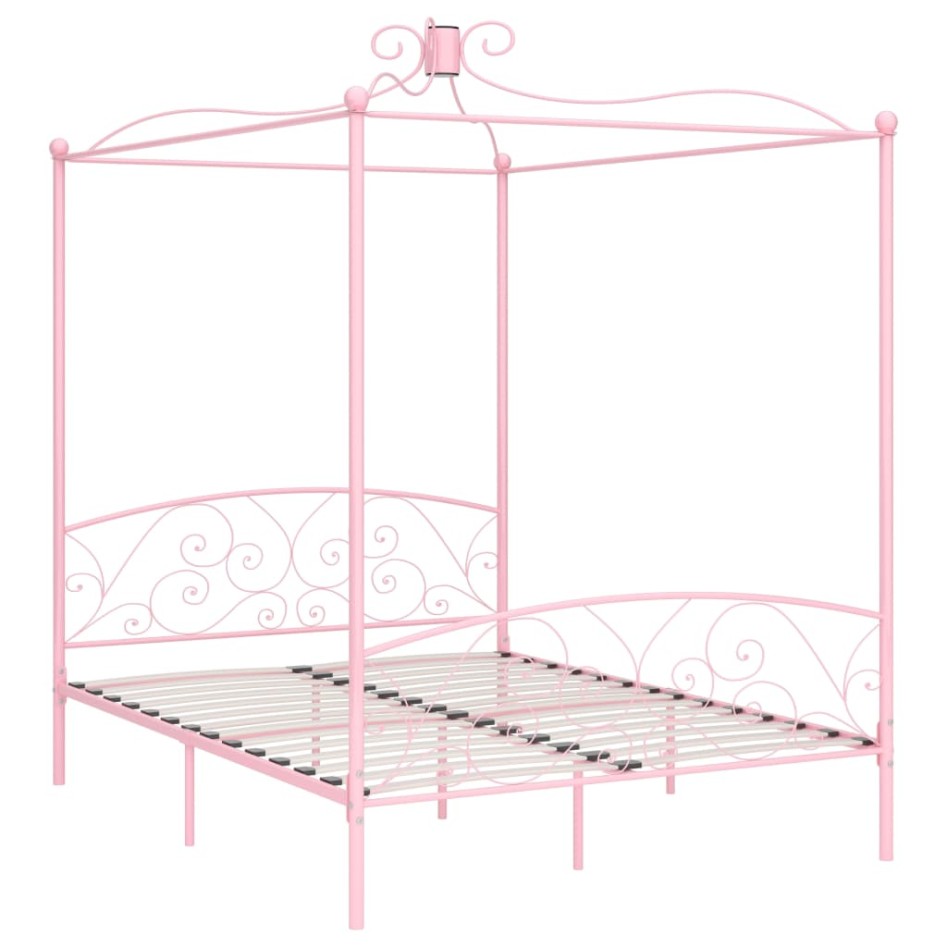 Estructura de cama con dosel metal rosa 160x200