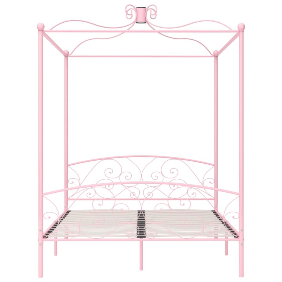 Estructura de cama con dosel metal rosa 160x200