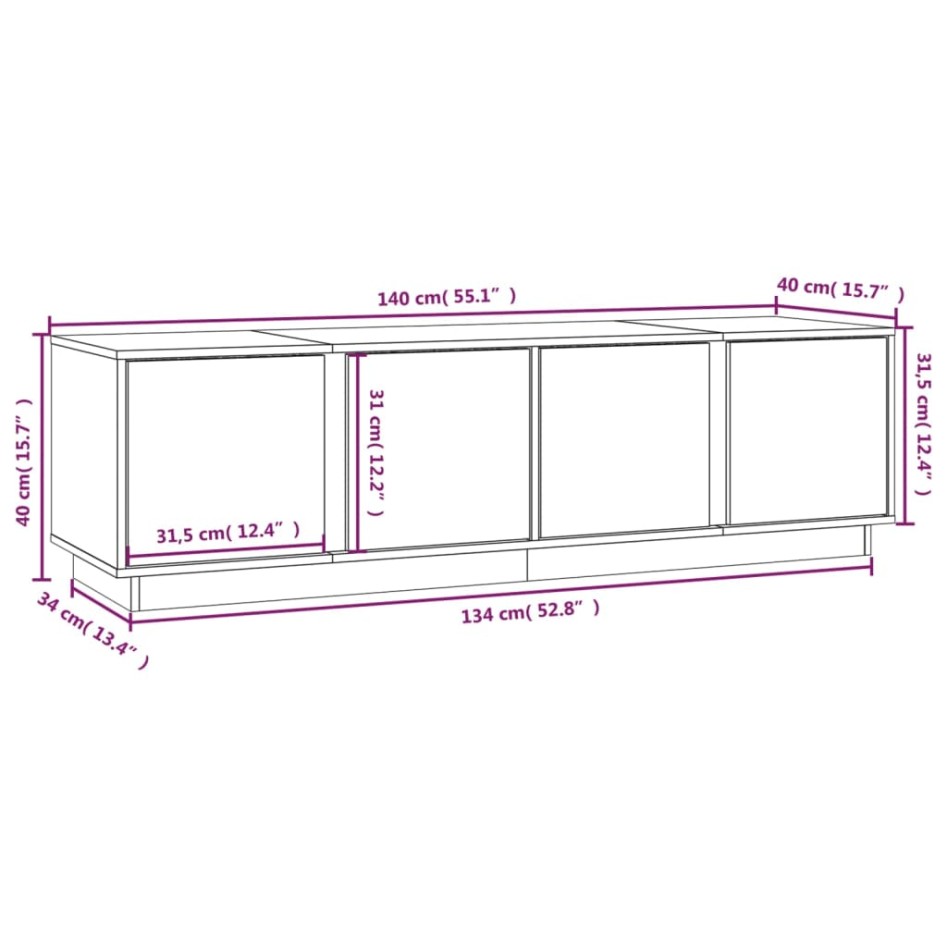 Mueble de TV madera maciza de pino blanco 140x40x40