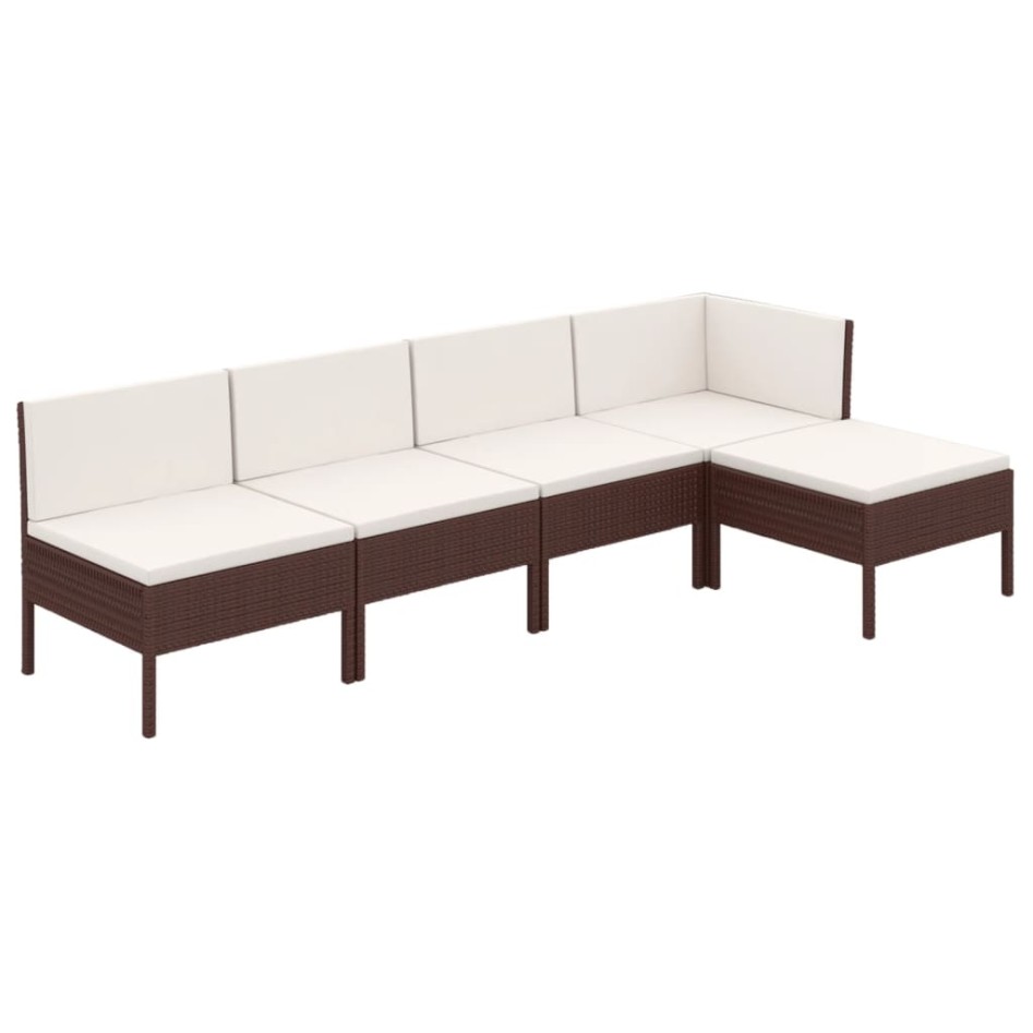 Set muebles de jardín 5 pzas y cojines ratán sintético
