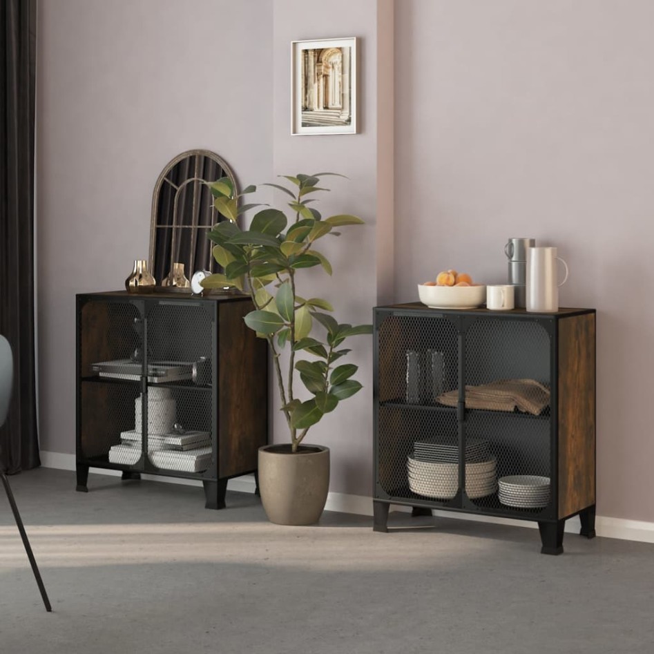 Armarios de almacenaje 2 uds metal y MDF marrón