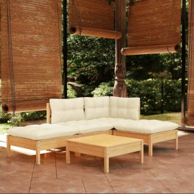 Muebles de jardín 5 piezas cojines madera de pino