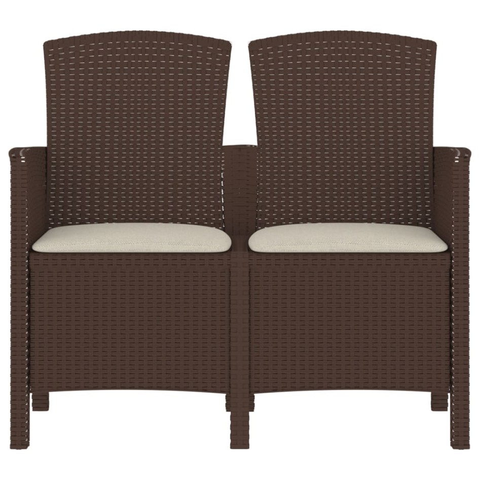 Banco de jardín de 2 plazas con cojines PP ratán