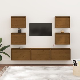 Muebles para TV 7 piezas madera maciza de pino marrón