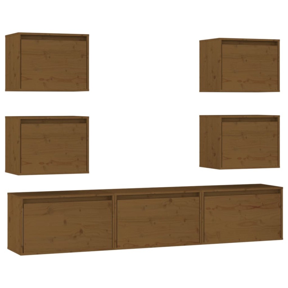 Muebles para TV 7 piezas madera maciza de pino marrón