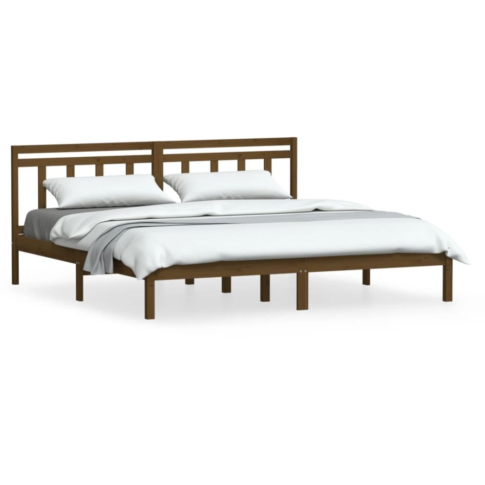 Estructura de cama madera maciza de pino marrón miel 200x200