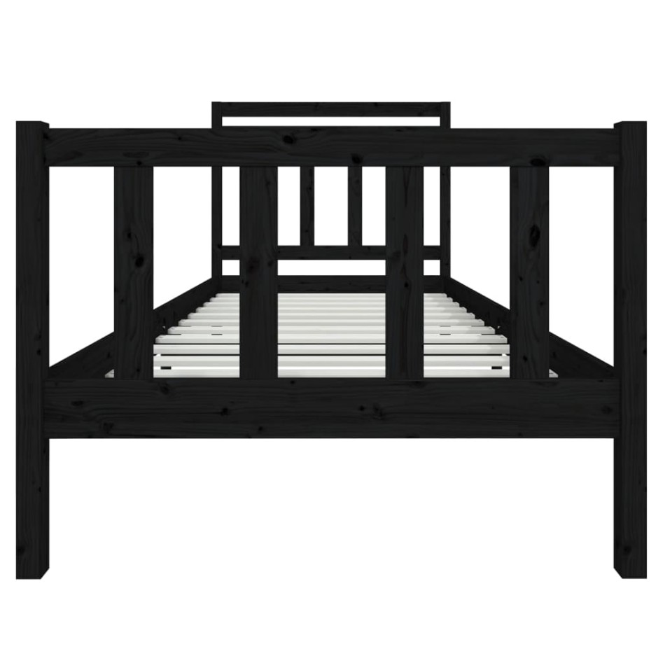 Estructura de cama de madera maciza negra 90x200