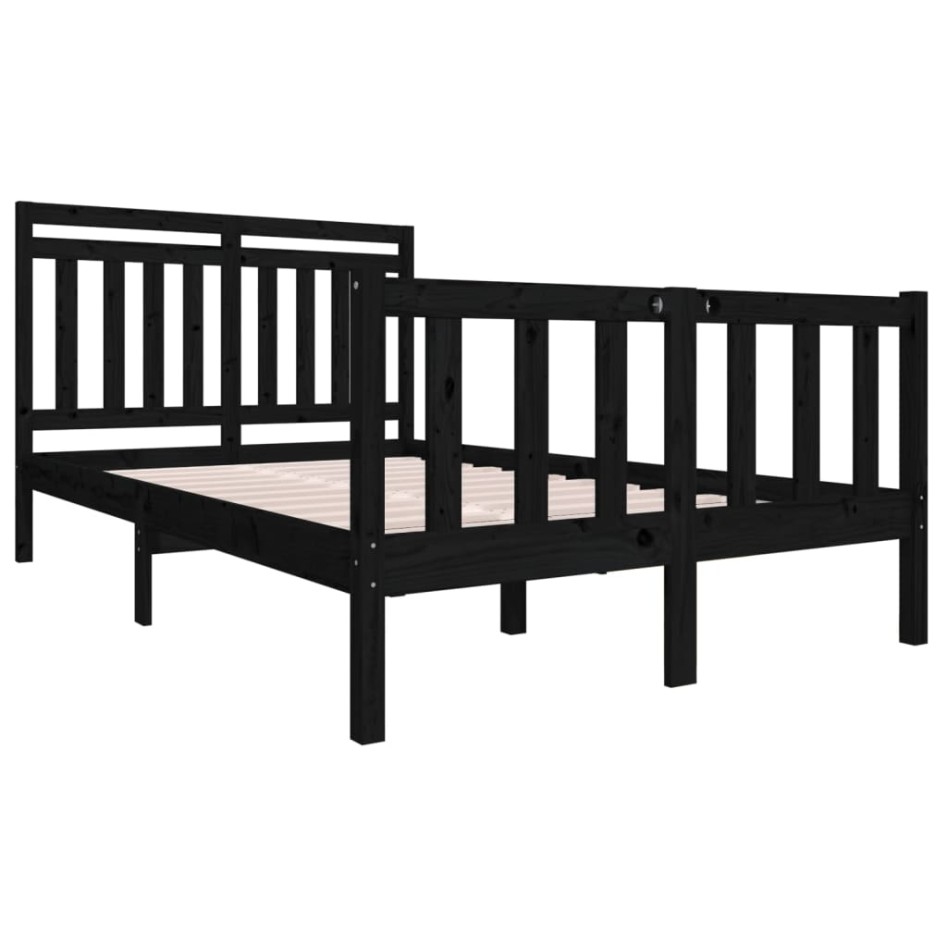 Estructura de cama de madera maciza negra 140x190