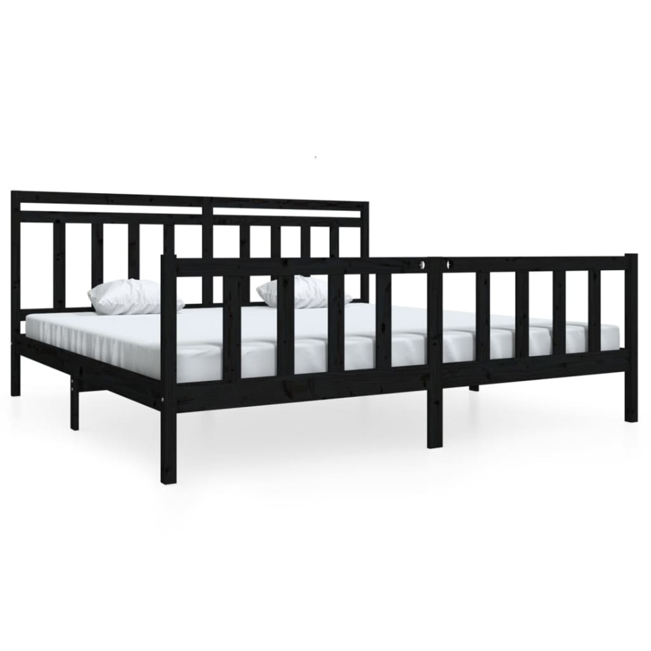 Estructura de cama de madera maciza negra 200x200