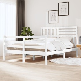 Estructura de cama de madera de pino maciza blanca 140x190