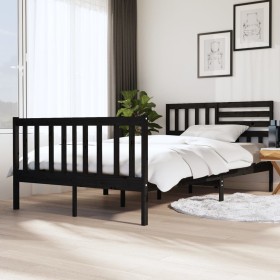 Estructura de cama de madera maciza negra 120x200