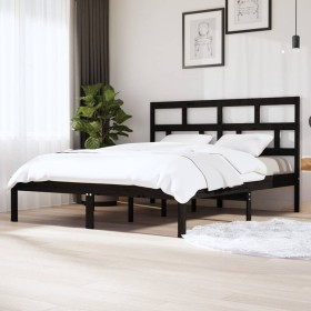 Estructura de cama de madera maciza negra super king 180x200
