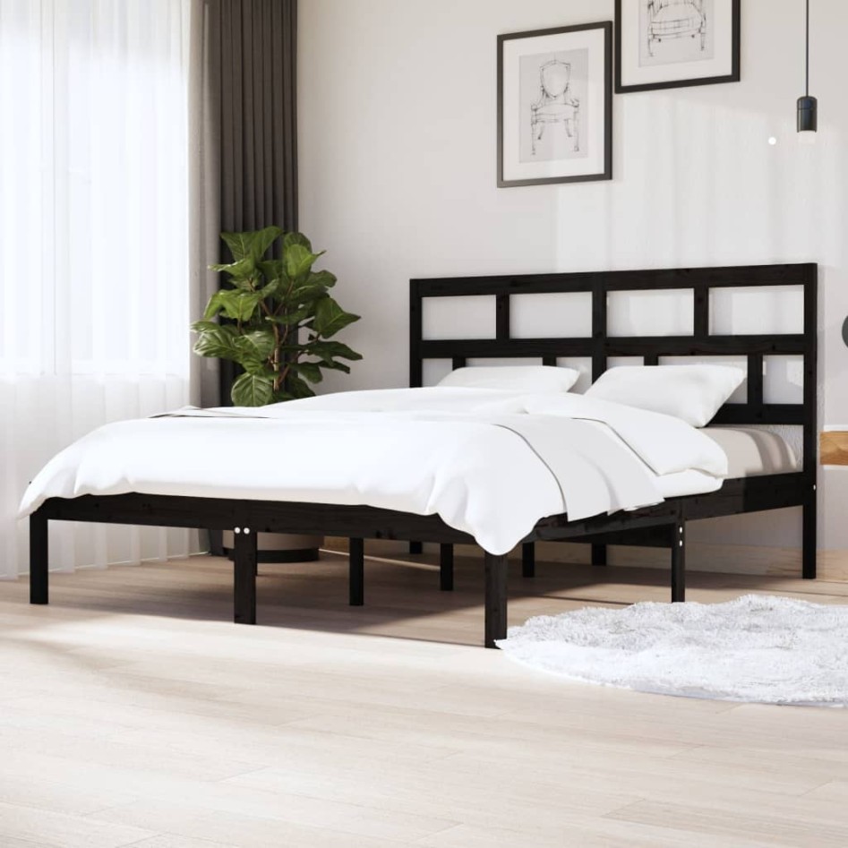 Estructura de cama de madera maciza negra super king 180x200