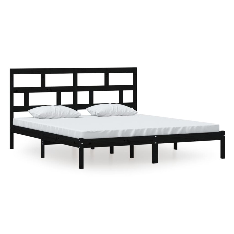 Estructura de cama de madera maciza negra super king 180x200