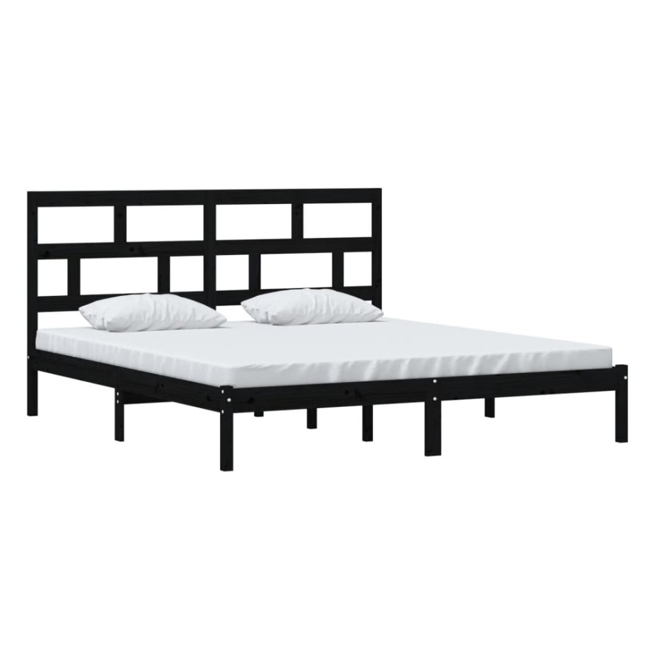 Estructura de cama de madera maciza negra super king 180x200