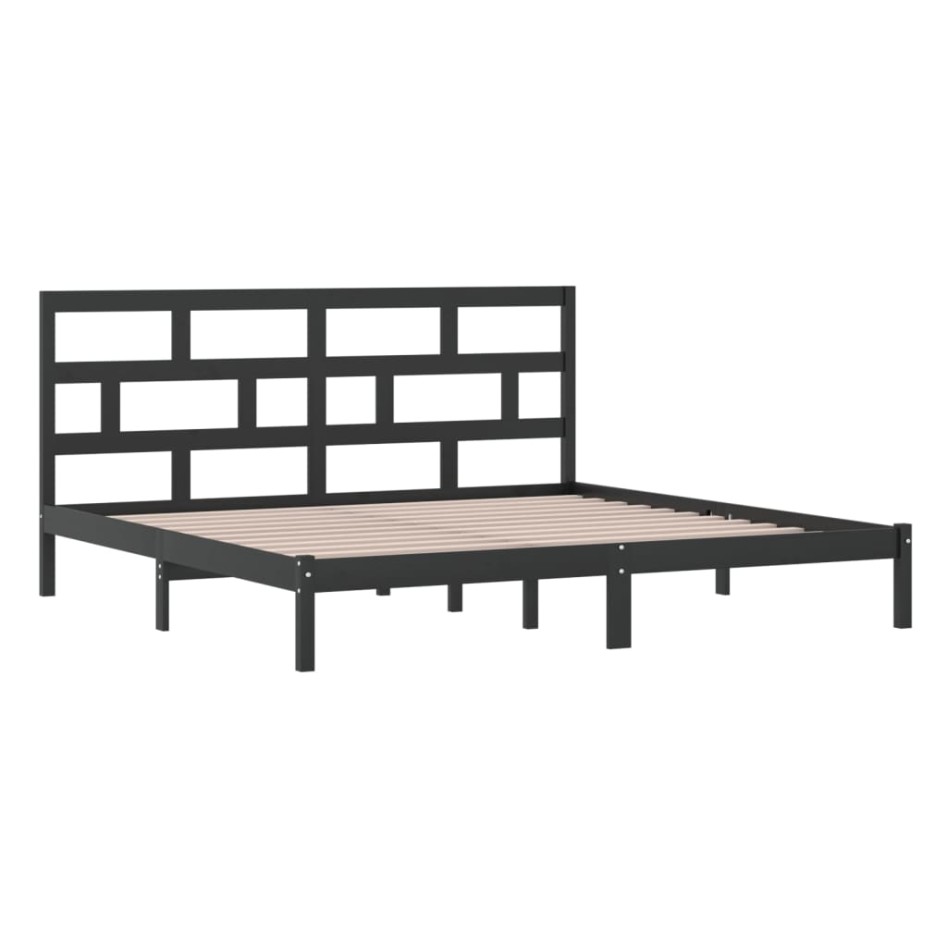 Estructura de cama de madera maciza de pino negra 200x200