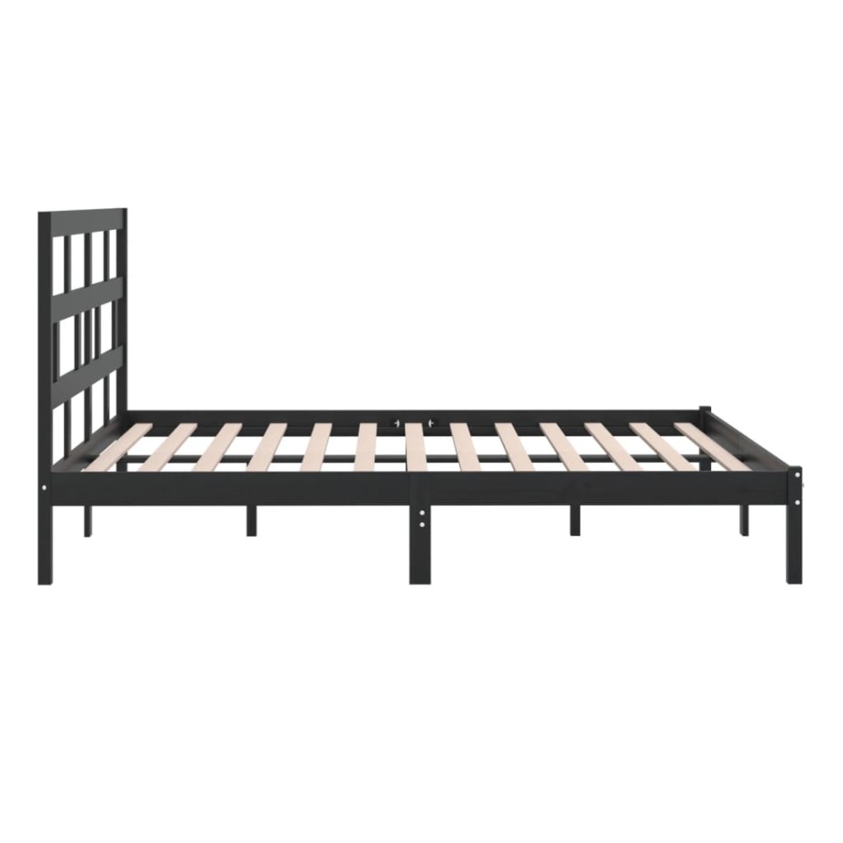 Estructura de cama de madera maciza de pino negra 200x200