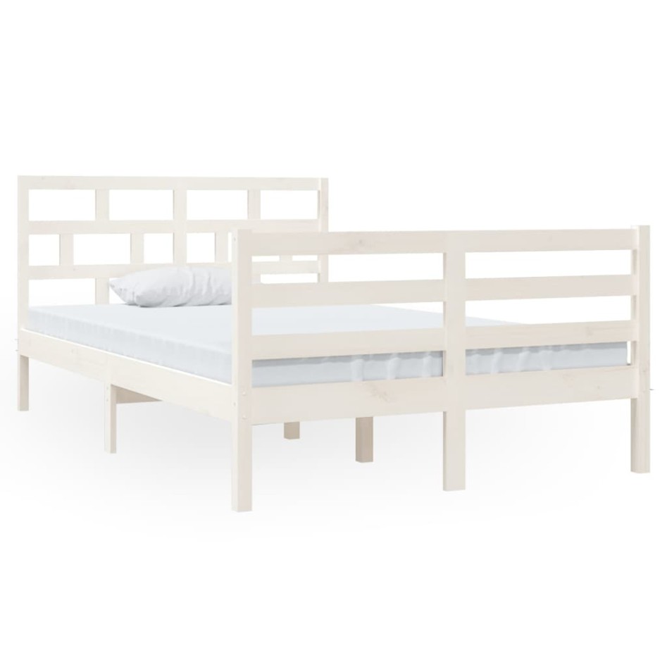 Estructura cama doble pequeña madera maciza blanco 120x190