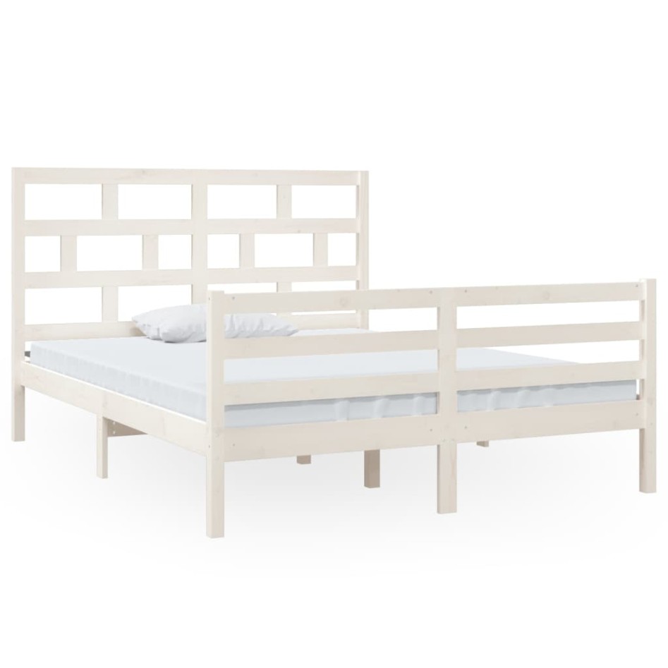 Estructura de cama madera maciza blanca King Size 150x200