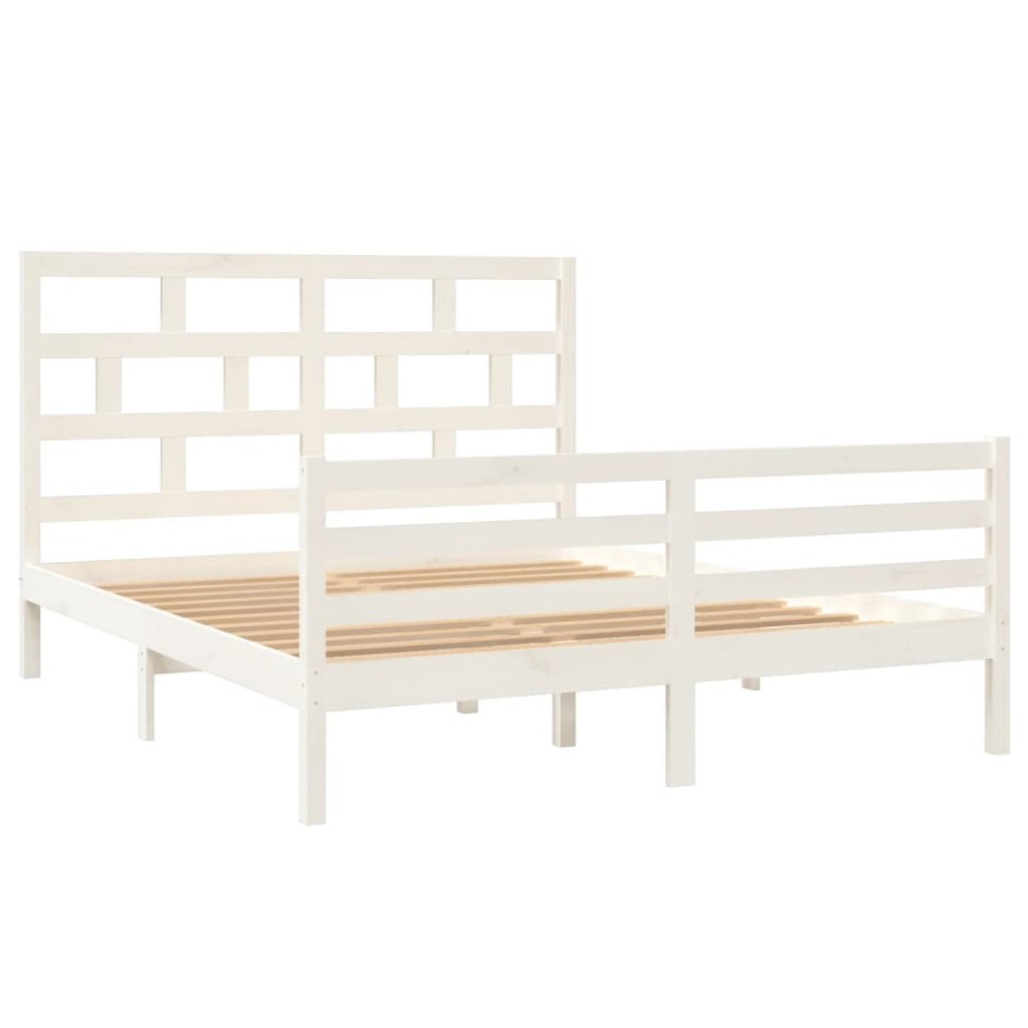 Estructura de cama madera maciza blanca King Size 150x200