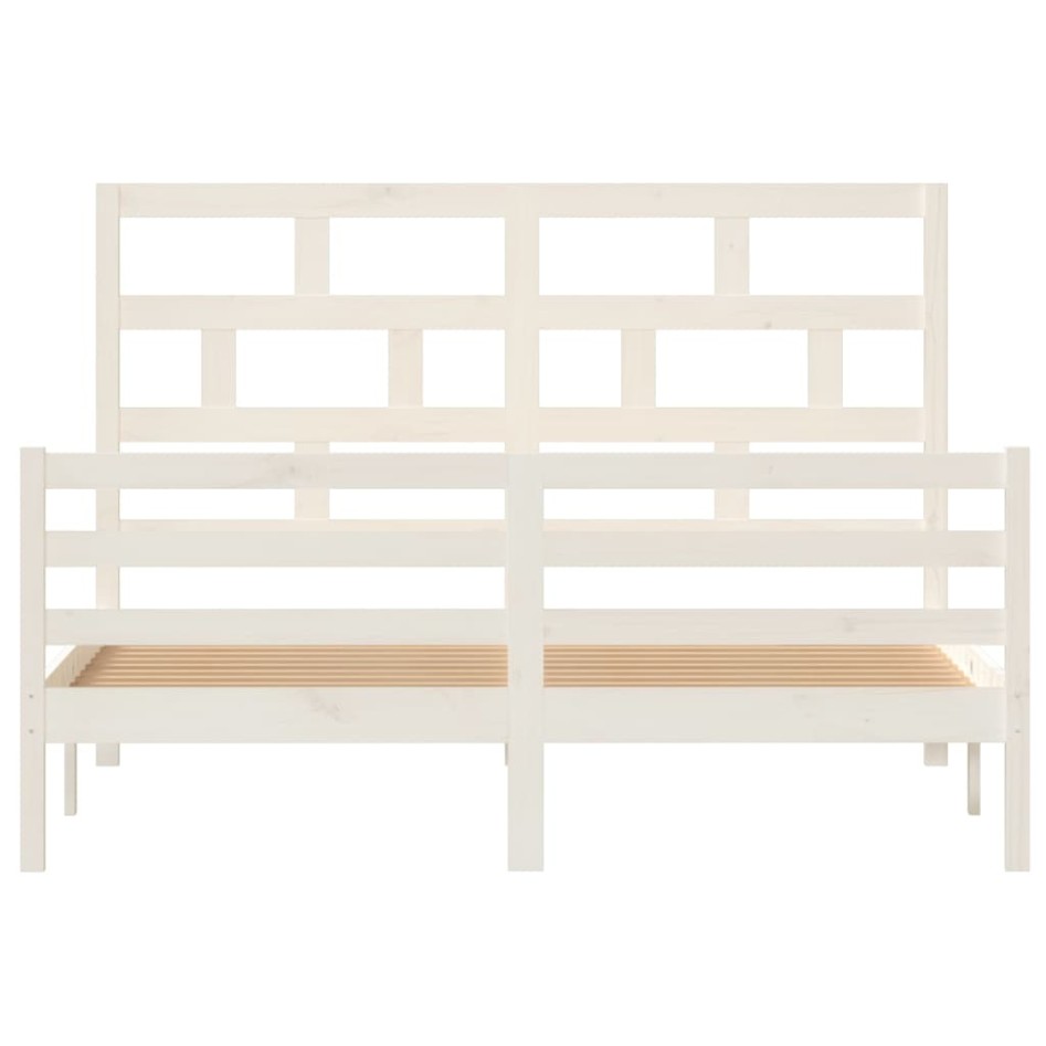 Estructura de cama madera maciza blanca King Size 150x200
