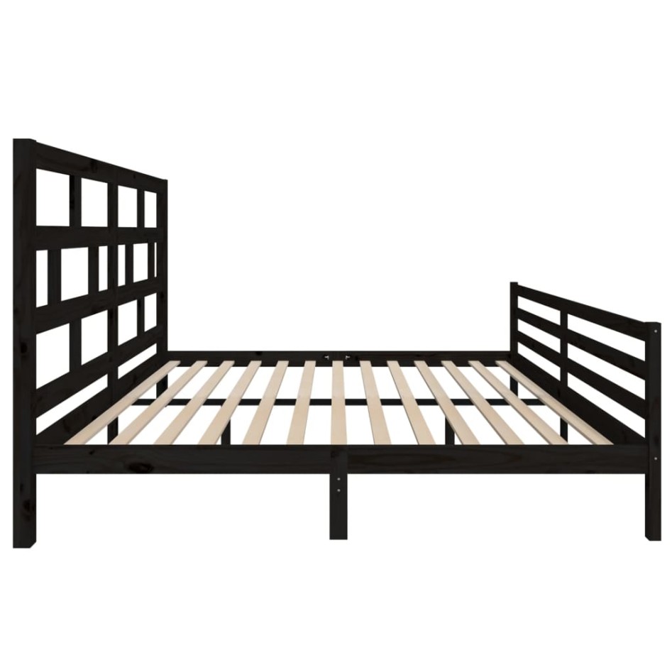 Estructura de cama de madera maciza de pino negra 200x200